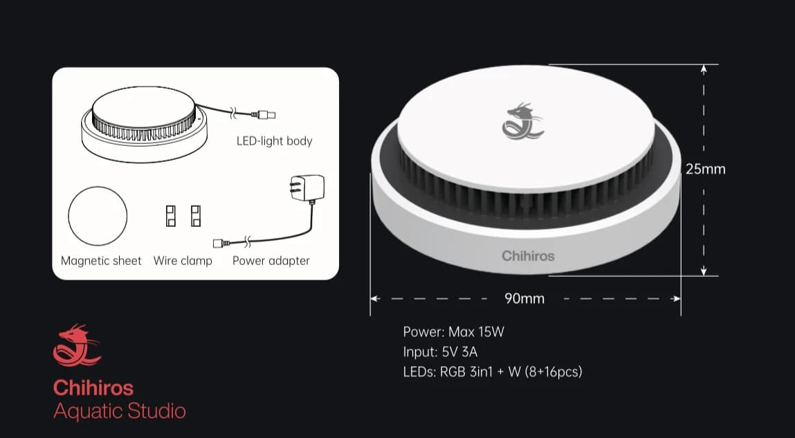 Buy Chihiros Magnetic Light 2, USB aquarium light, nano tank LED, Chihiros nano LED light, My Chihiros app lighting, RGB terrarium LED, Wabi-Kusa light, magnetic aquarium LED, 5V 3A aquarium light, compact aquarium light, Chihiros USB RGB light, planted tank nano light